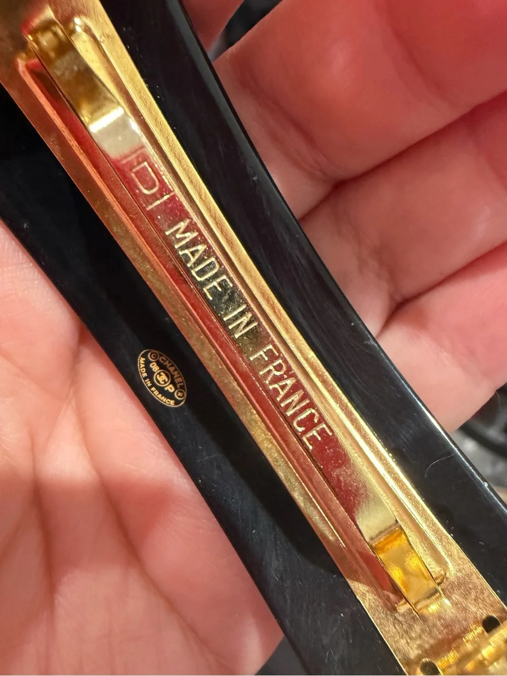 CHANEL Black Crystal CC Logo Hair Barrette